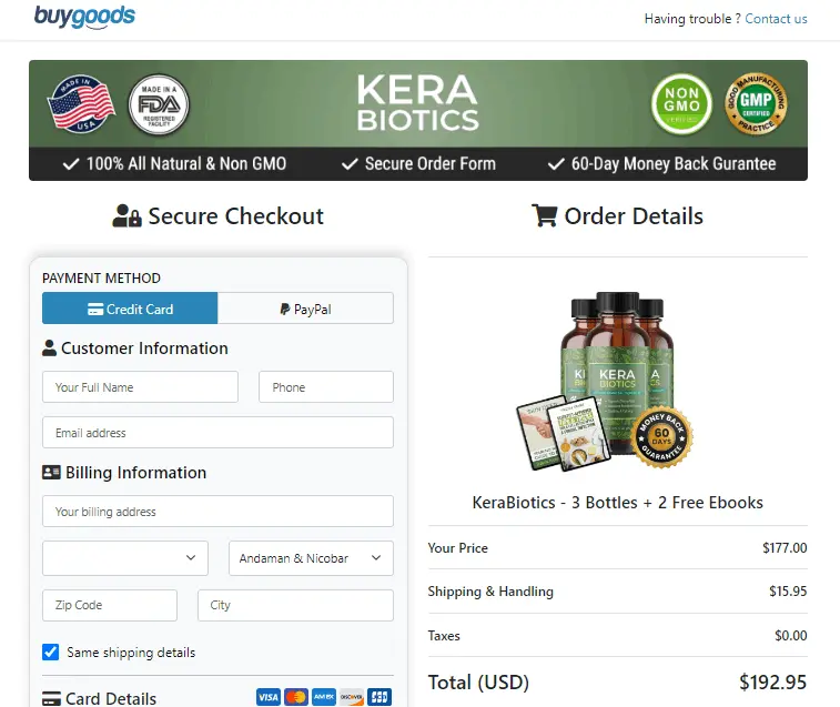 KeraBiotics order page